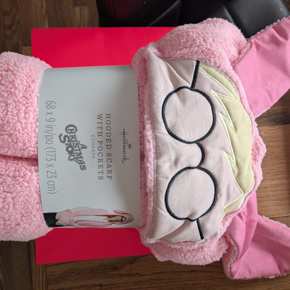 A Christmas Story Hallmark Pink Hooded Scarf with Pockets